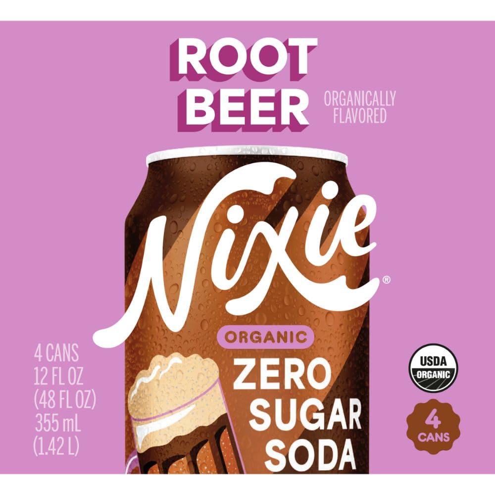Nixie Organic Zero Sugar Soda, Root Beer, Healthy Soda Pop, Non
