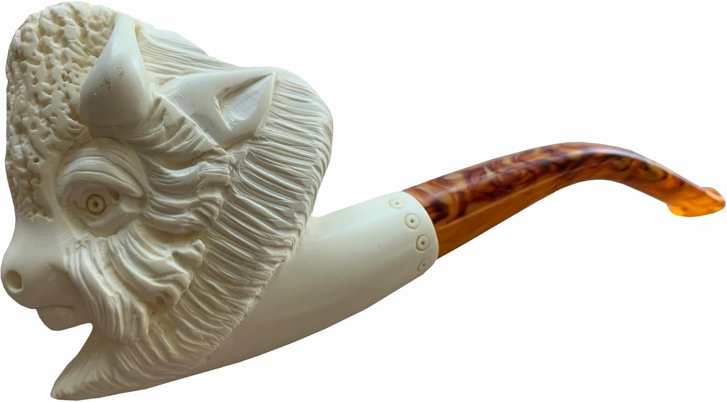 Large Buffalo White Genuine Block Turkish Meerschaum Smoking Pipe With Case