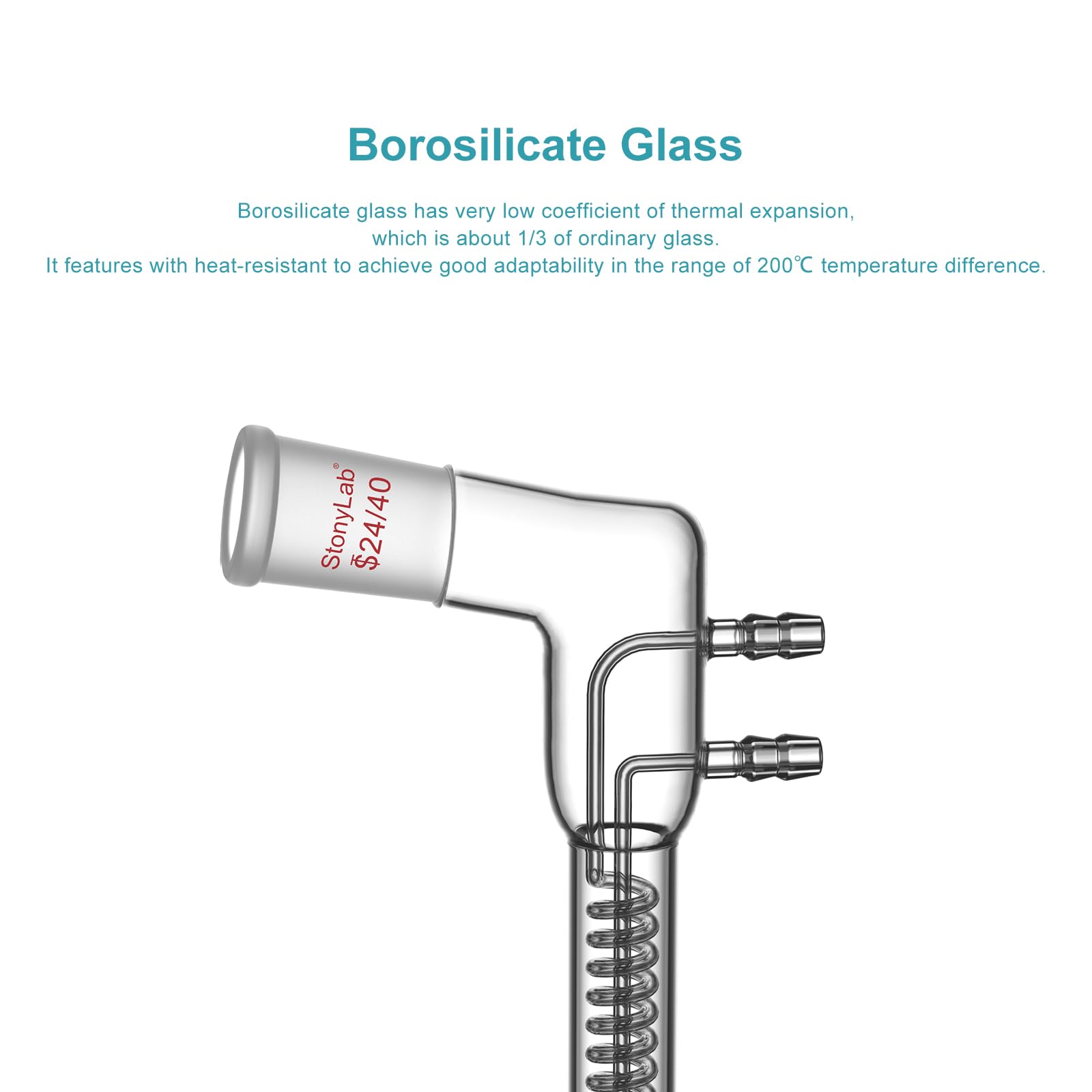 stonylab Condensador de Reflujo de Bobina, Condensador Dimroth de Vidrio Borosilicato Dobladado 105°, Juntas 24/40 y Sección de Bobina 100 mm, Tubo de Condensación para Experimentos de Destilación