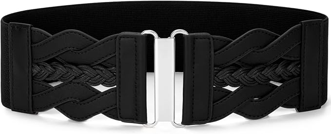 SANSTHS Vintage Stretchy Belt for Women, Womens Wide Elastic Belts for Dresses Coats, Fashion Womens Belts with Gold Buckle