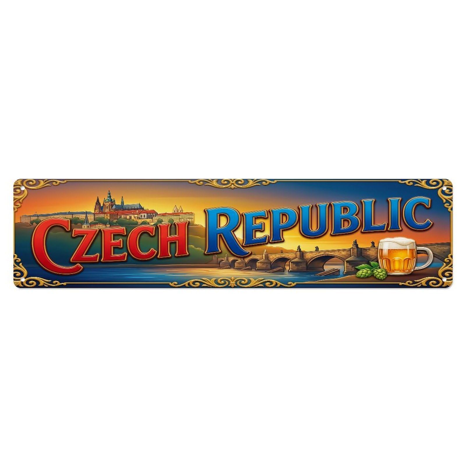 Xanthor Style Metal Tin Sign Vintage Czech Republic Travel Flag Pattern