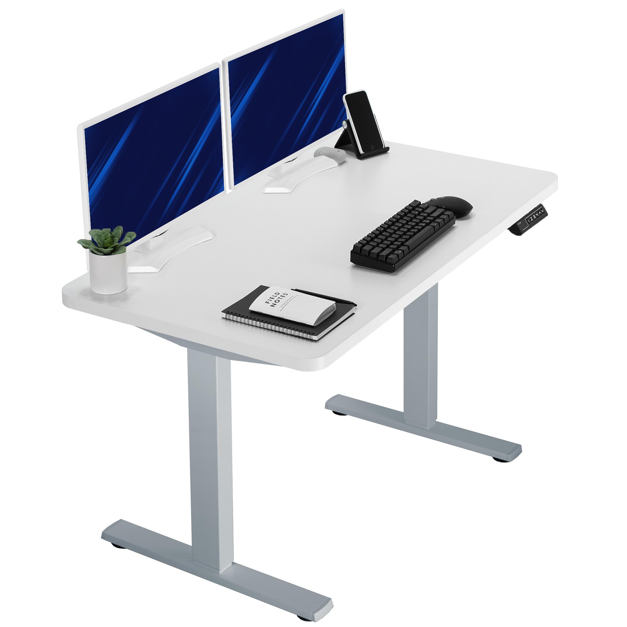VIVO Electric 43 x 24 in Standing Desk, Memory Height Adjustment, 1B Series, Holds 220 lbs, One-Piece White Top, Gray Frame, DESK-KIT-1G4W