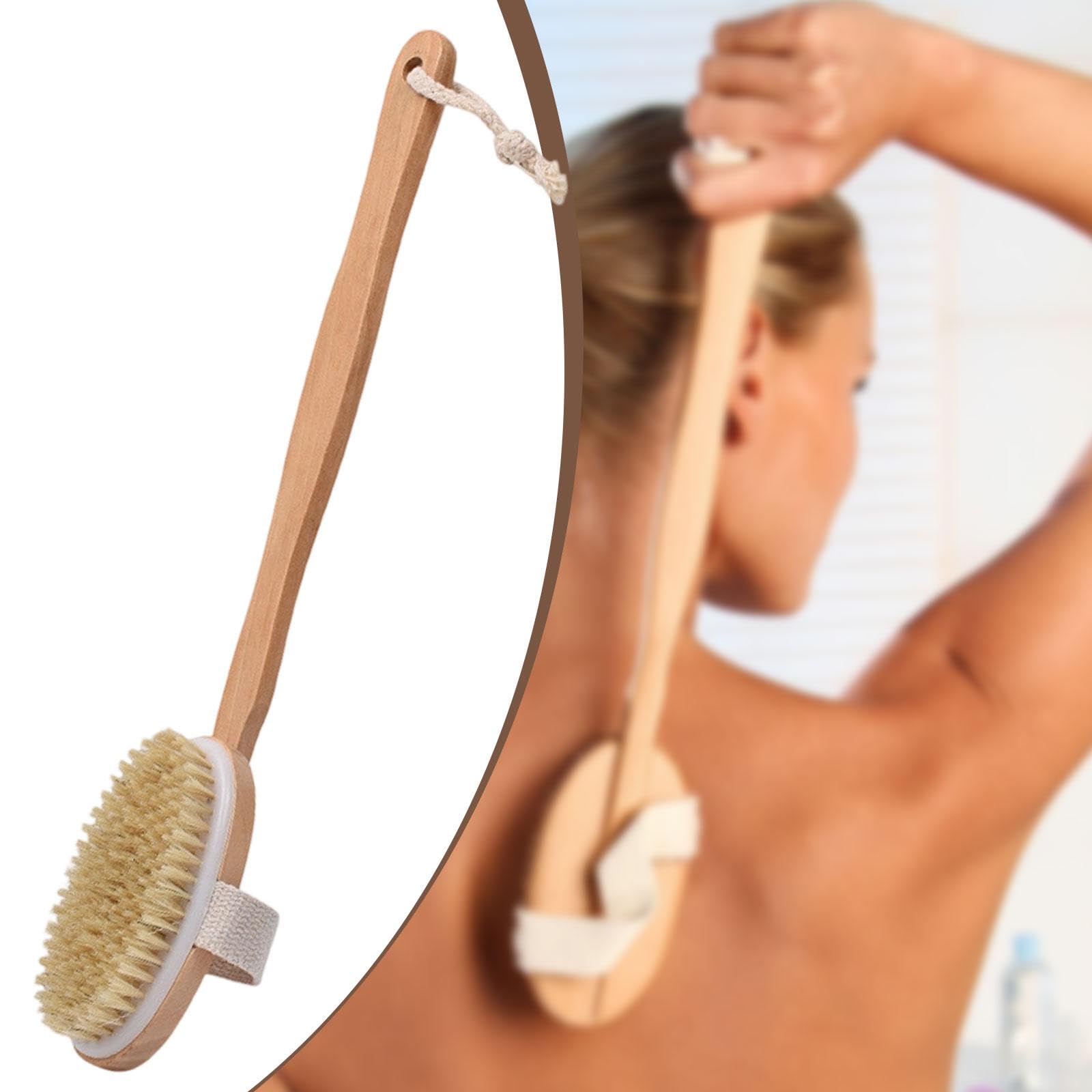 Amagogo 2x Cepillo de Espalda, Exfoliante, Limpieza Profunda, Cómodo, Compacto, Cerdas Suaves, Mango Largo de Madera para Baño, Spa, Bañera.