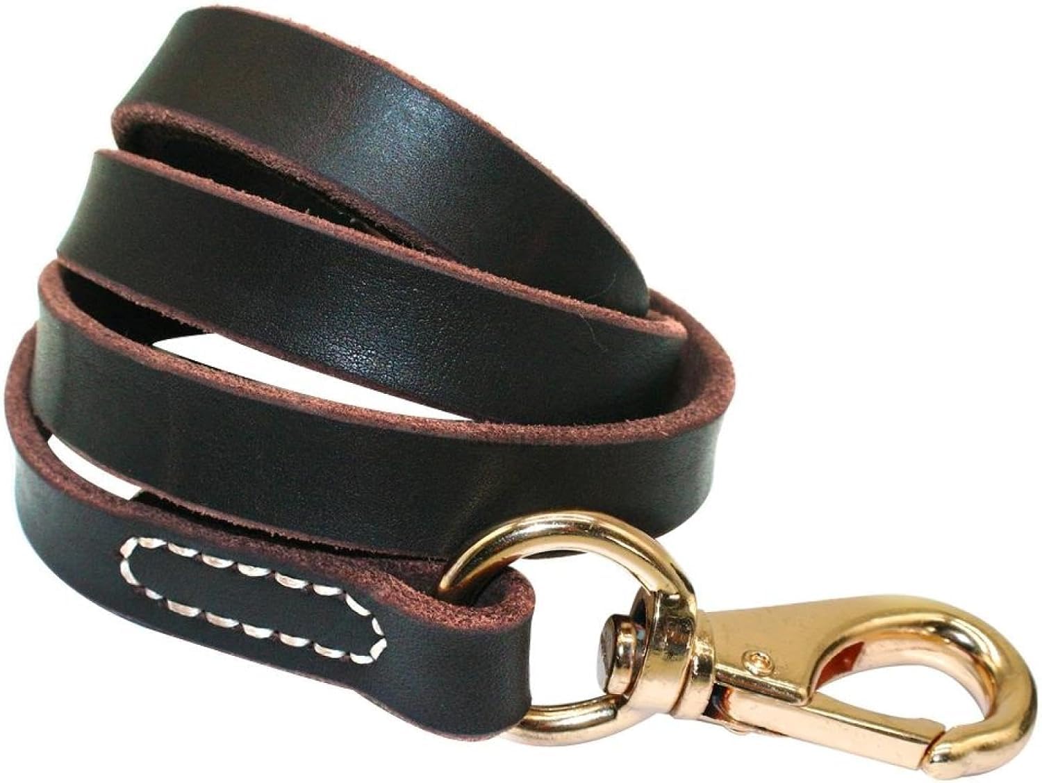 Strapazierfähige, handgefertigte Leder-Hundeleine, Dunkelbraun / Schwarz mit goldfarbenem Haken, ideal für Spaziergänge, Training aller Hunderassen