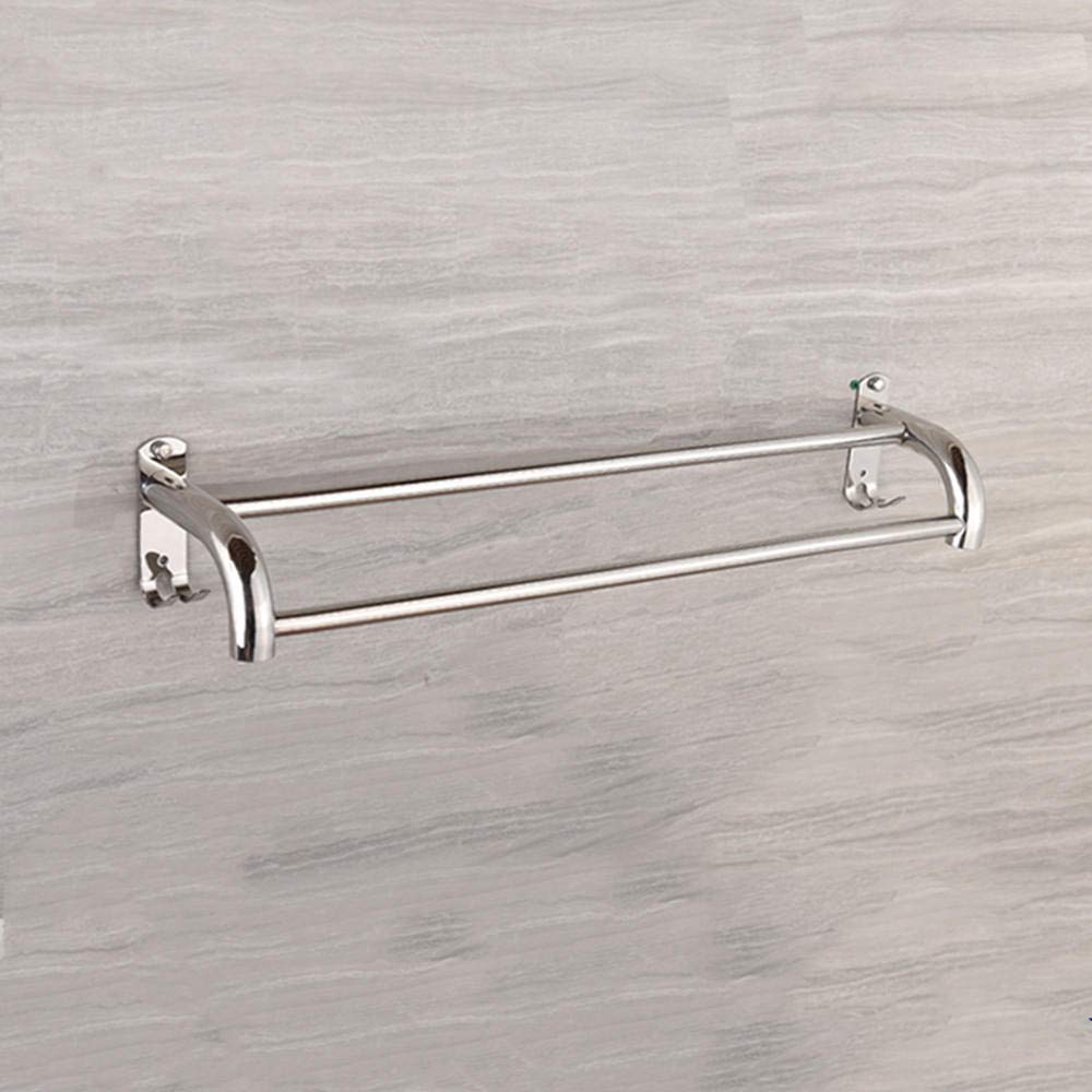 Barre porte-serviettes double chromée de 40 cm en acier inoxydable, porte-serviettes mural pour salle de bain et cuisine, halter manuel durable pour économiser de l'espace