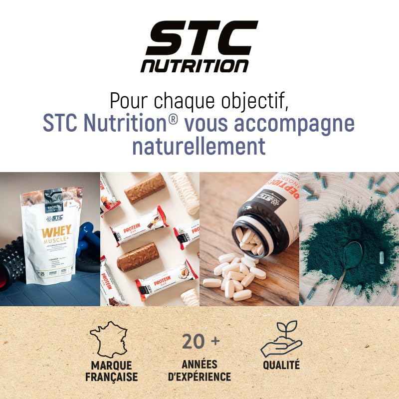 STC NUTRITION - Collagen Duo - Favorise la Santé de la Peau, des Os et des Articulations - Collagène Marin Type I + Vitamines C & E + Sélénium + Manganèse - Arôme naturel de pêche - 3 pots