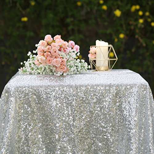 Partydelight Sequin Tablecloth, Sequin Table Overlay Square, 50"X50", Silver. #TOP2