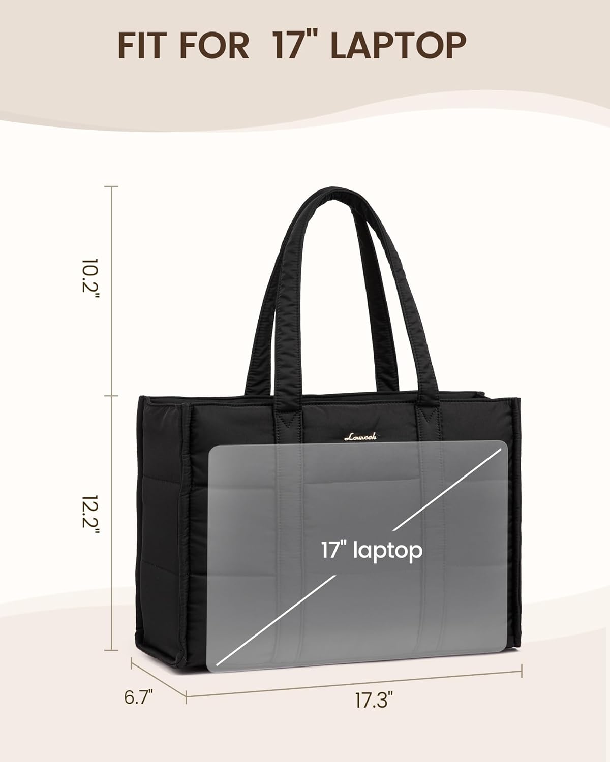LOVEVOOK Laptop Bag for Women, Puffer Tote Bag for Work 17 Inch Large Computer Briefcase for Teacher Nurse, Quilted Lightweight Casual Shoulder Bag For Travel, Daily