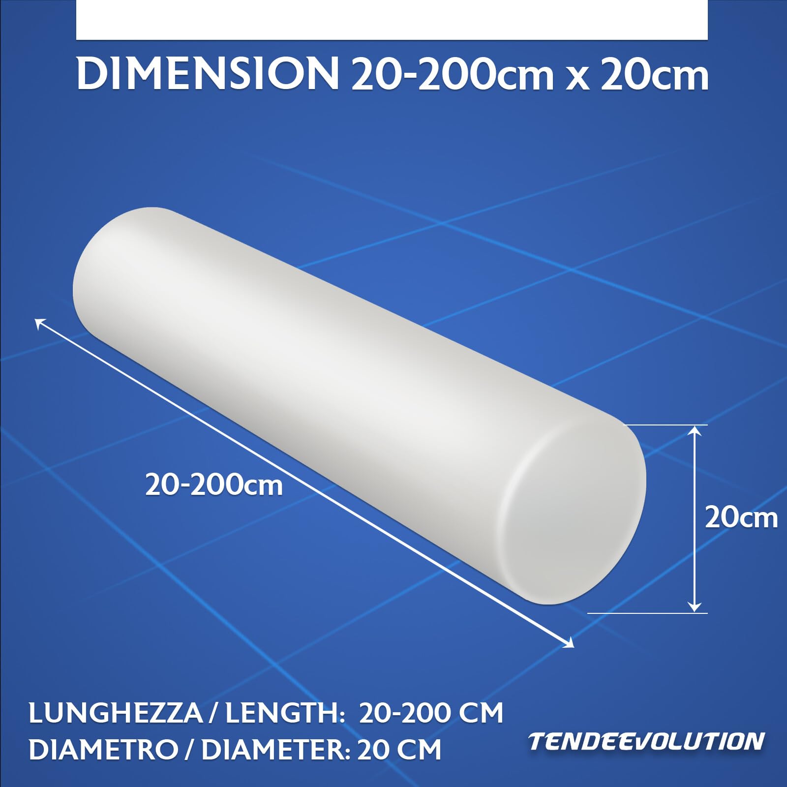 Cylindre en Mousse Haute Densité, Diamètre 20 cm, Différentes Longueurs, Cylindre en Éponge pour Rembourrage de Coussins de Canapé, Oreiller Cervical et Appui-tête de Canapé (Longueur 80 CM)