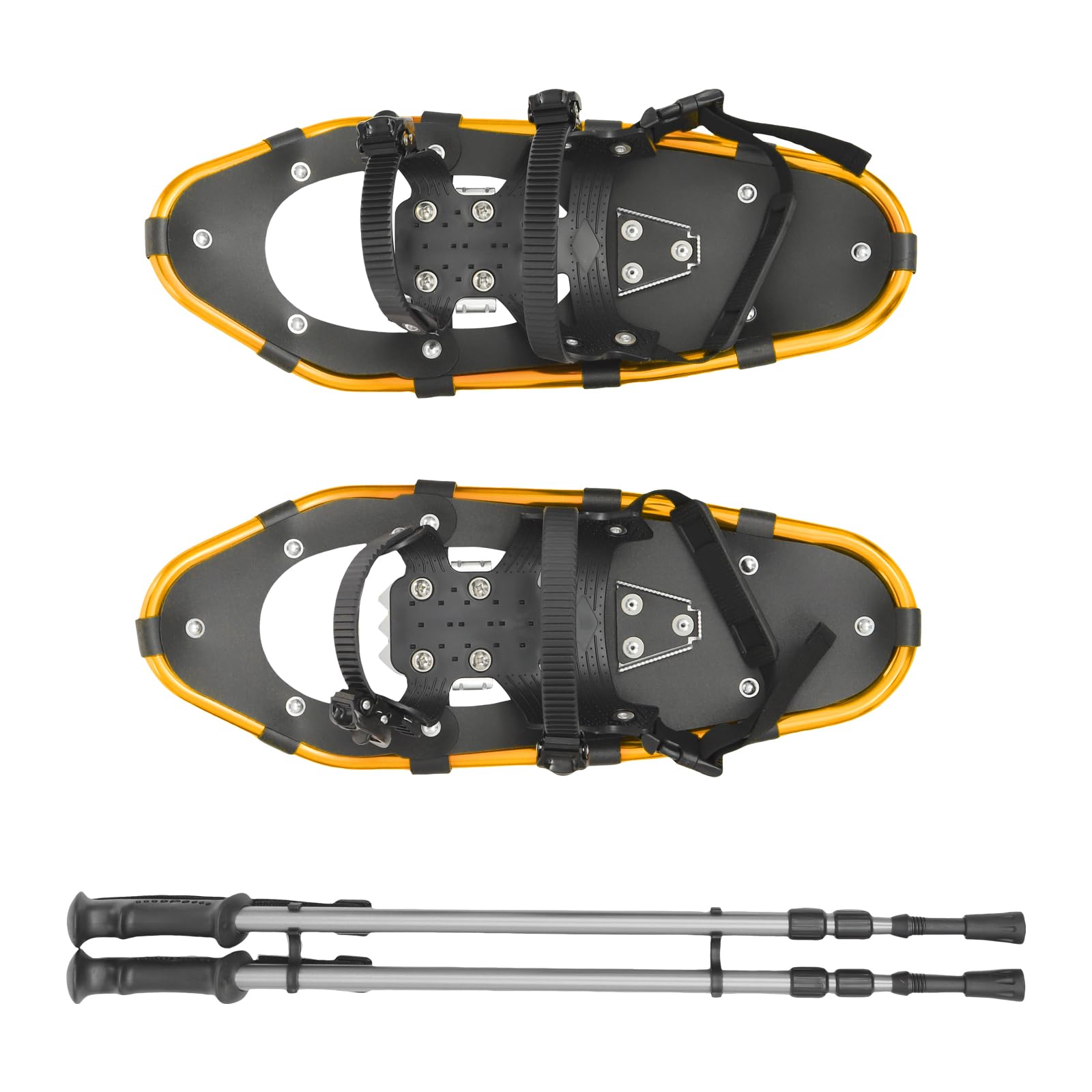 25 Inch Snowshoes & Trekking Poles Bundle with Adjustable Binding, Carry Bag for Men, Women, and Youth, Durable All Terrain Light Weight Snowshoes (Grey+Gold+Black)