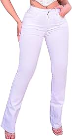Calça Jeans Flare Feminina Cintura Alta Elastano
