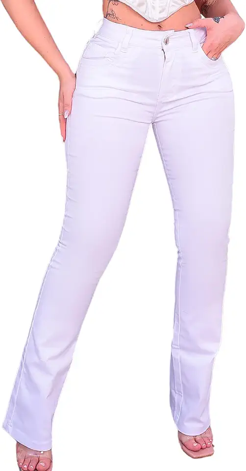 Calça Jeans Flare Feminina Cintura Alta Elastano