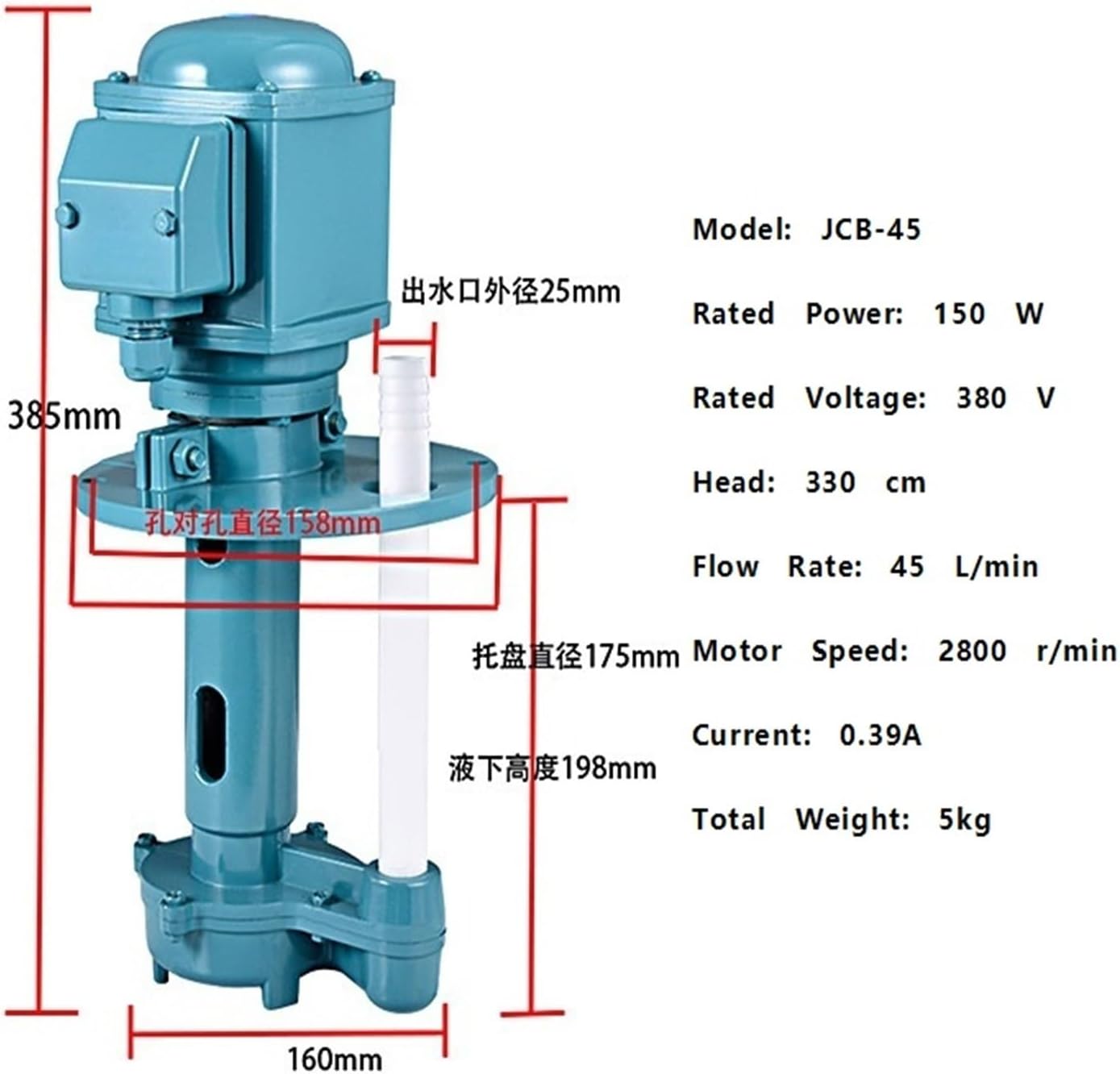 Machine Tool Coolant Pump Single/Three-Phase Electric Pump(JCB-45/150W/380V three phase)
