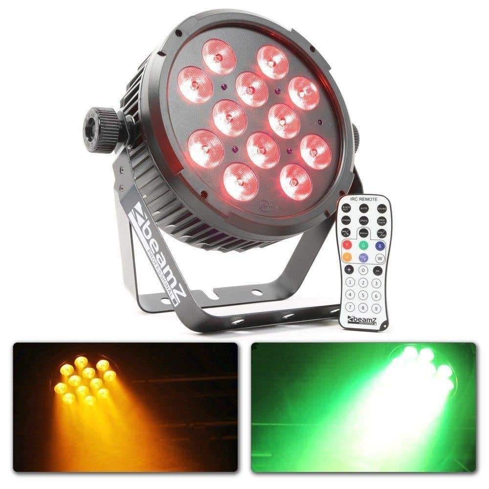 beamZ BT310 FlatPAR Effetto Luce 4-in-1 LED Disco Discoteca (12 x 8 Watt, RGBAW-UV, 4 o 8 canali DMX e stand-alone, Telecomando-IR, sensibilità regolabile, velocità impostabile)