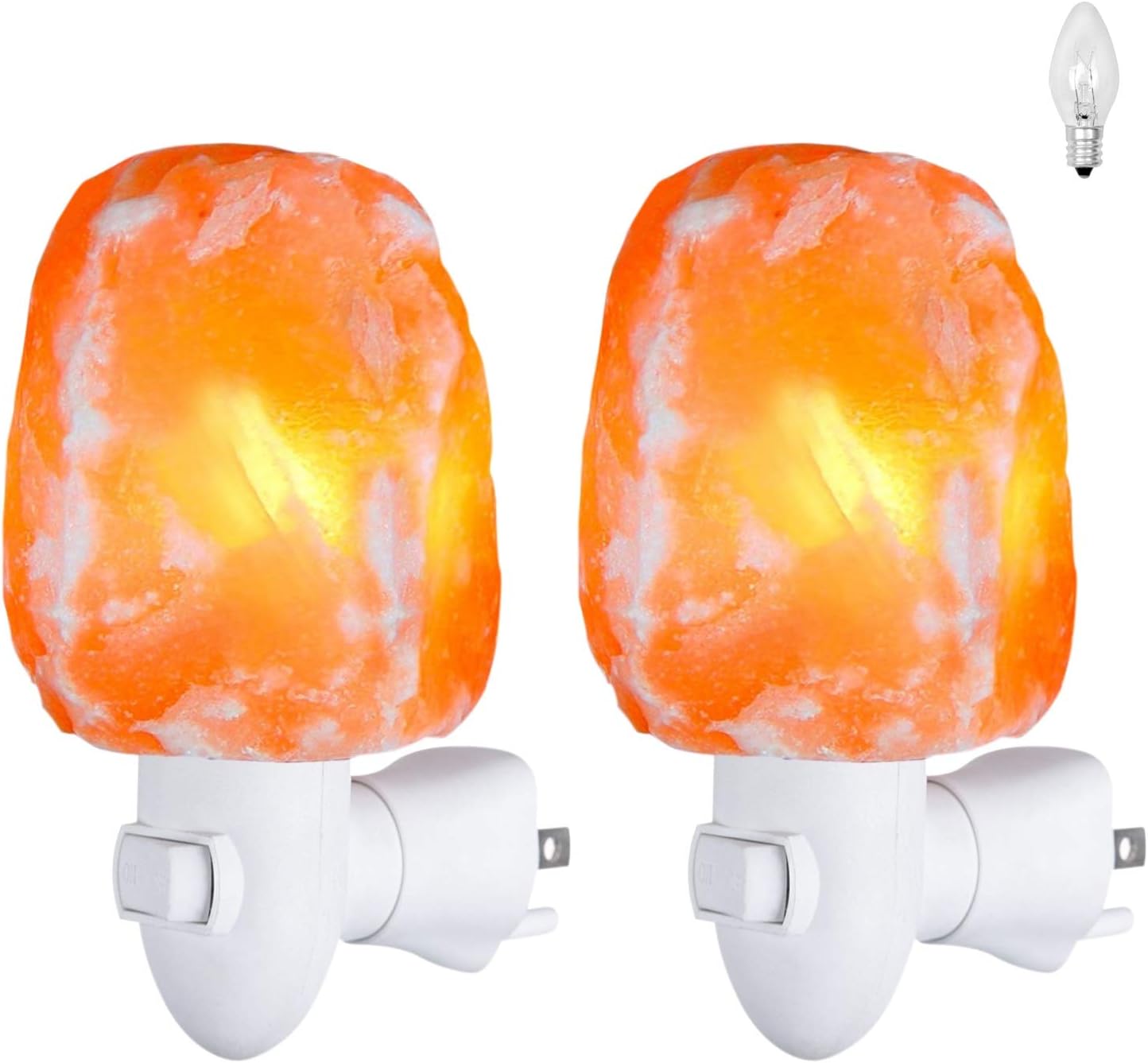 Himalayan Salt Lamp, Salt Wall Lamp Plug in,Mini Hand Carved Crystal Night Light with 4 Bulbs 7W Safety Hand Carved Night Light Air Purifying, Bedroom Lighting, UL Approved Wall Plug, 2 Pack