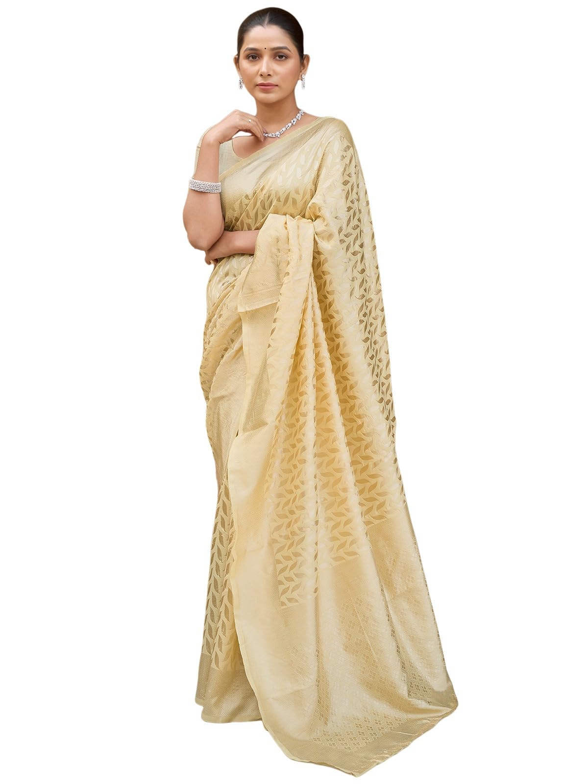 Satrani Women's Silk Blend Weaving Saree With Unstitched Blouse Piece (4088S211N_Pestel Yellow)