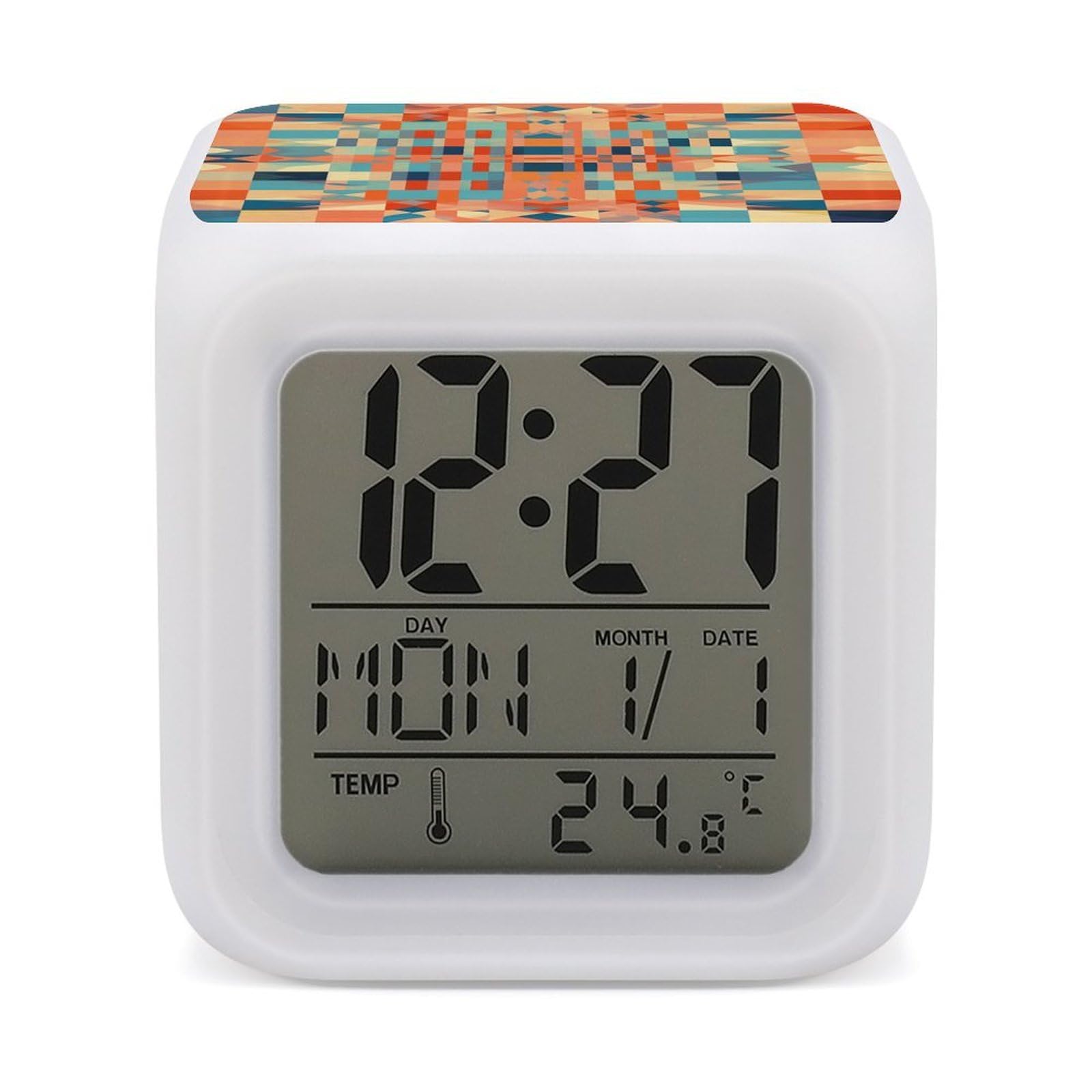 JTREHY Light Colored Pattern Alarm Clock Seven Color Night Light Digital Clock Precision Reliable Alarms Clocks for Bedroom Heavy Sleepers Adults Gift for Men and Women
