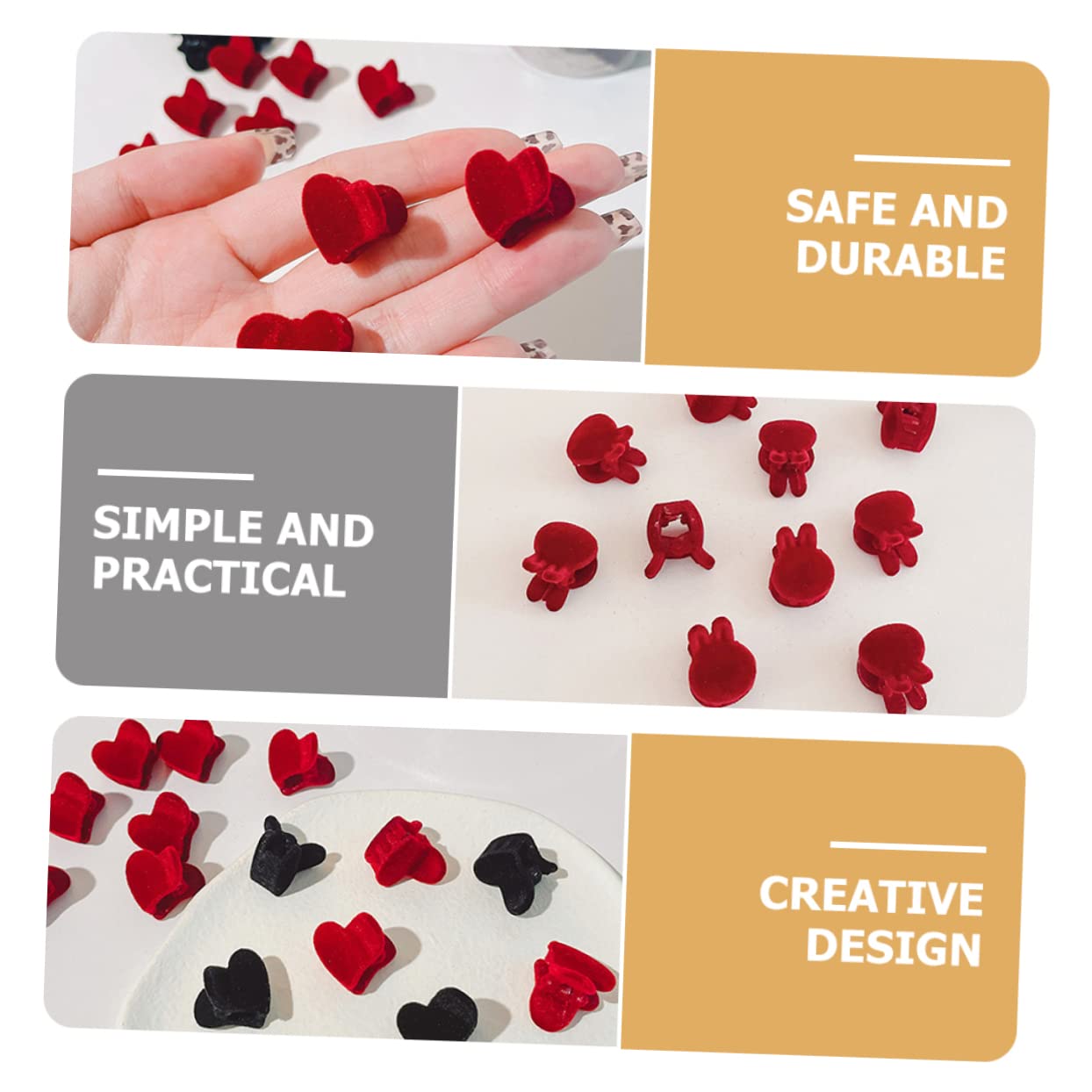 Gatuida Lot de 16 Mini Pinces à Cheveux en Tissu Rouge Motif Cœur et Tête de Lapin, Accessoires Décoratifs et Maintien Sécurisé pour Routine Beauté du Matin