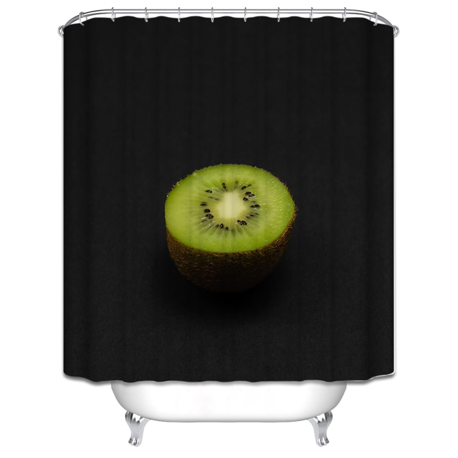 Rideau douche graphique 180x180 anti-moisissure noir et vert avec anneaux