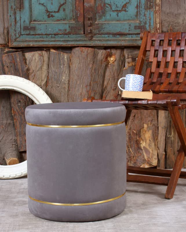 Image of Pouffes Sitting Stool for Living Room, Puffy Wooden Ottoman | Round Pouffe for Living Room & Bedroom | Pouf for Office & Home Decoration & Modern Seating Stool (Grey)