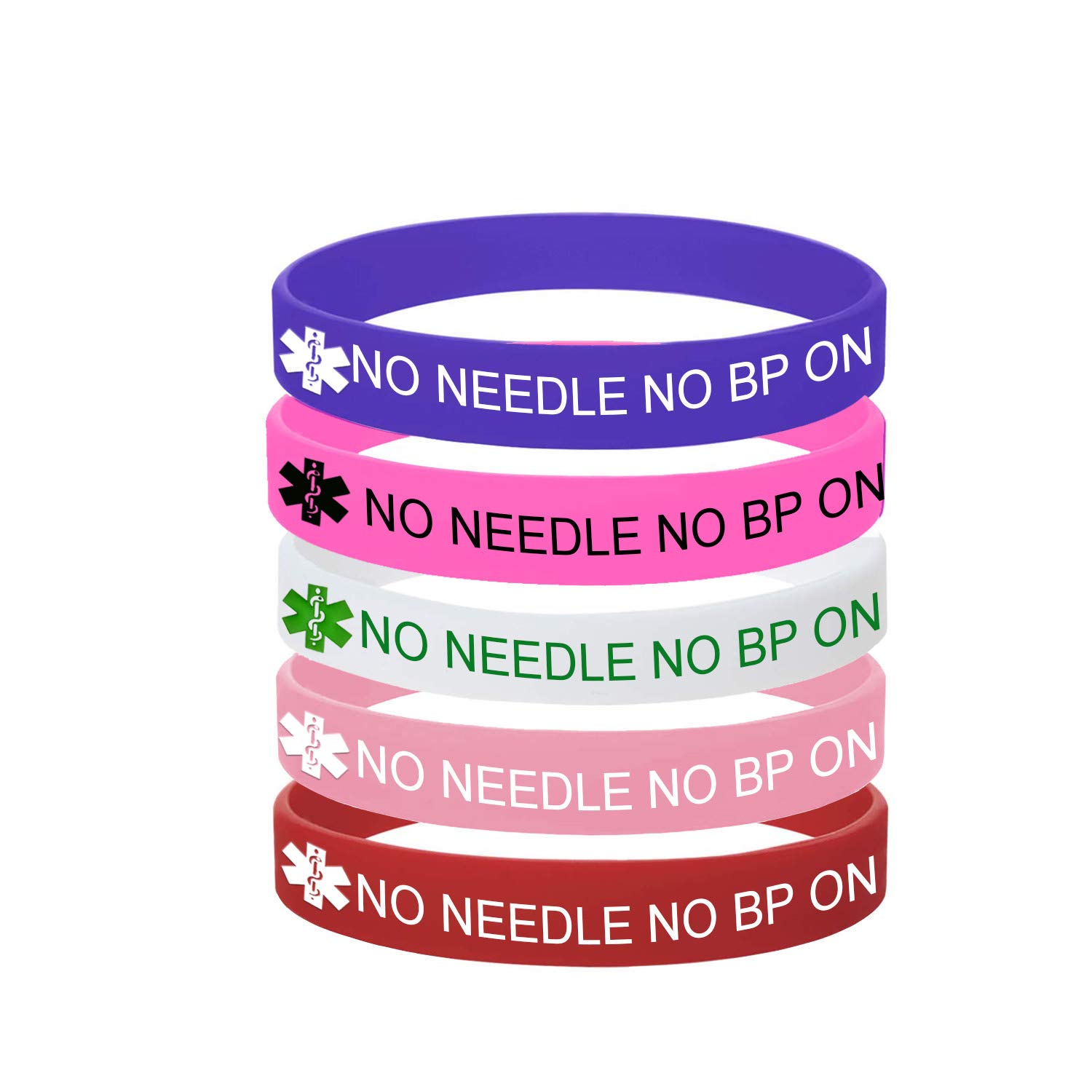 5 Color Pack-Personalized Engraved Medical Alert ID Jewelry Food Drug Allergy Bracelets,100% Silicone Rubber ID Survivor Bracelet Band,Emergency Contact Bracelet,Diabetes Bracelet,5.5"-7.9"