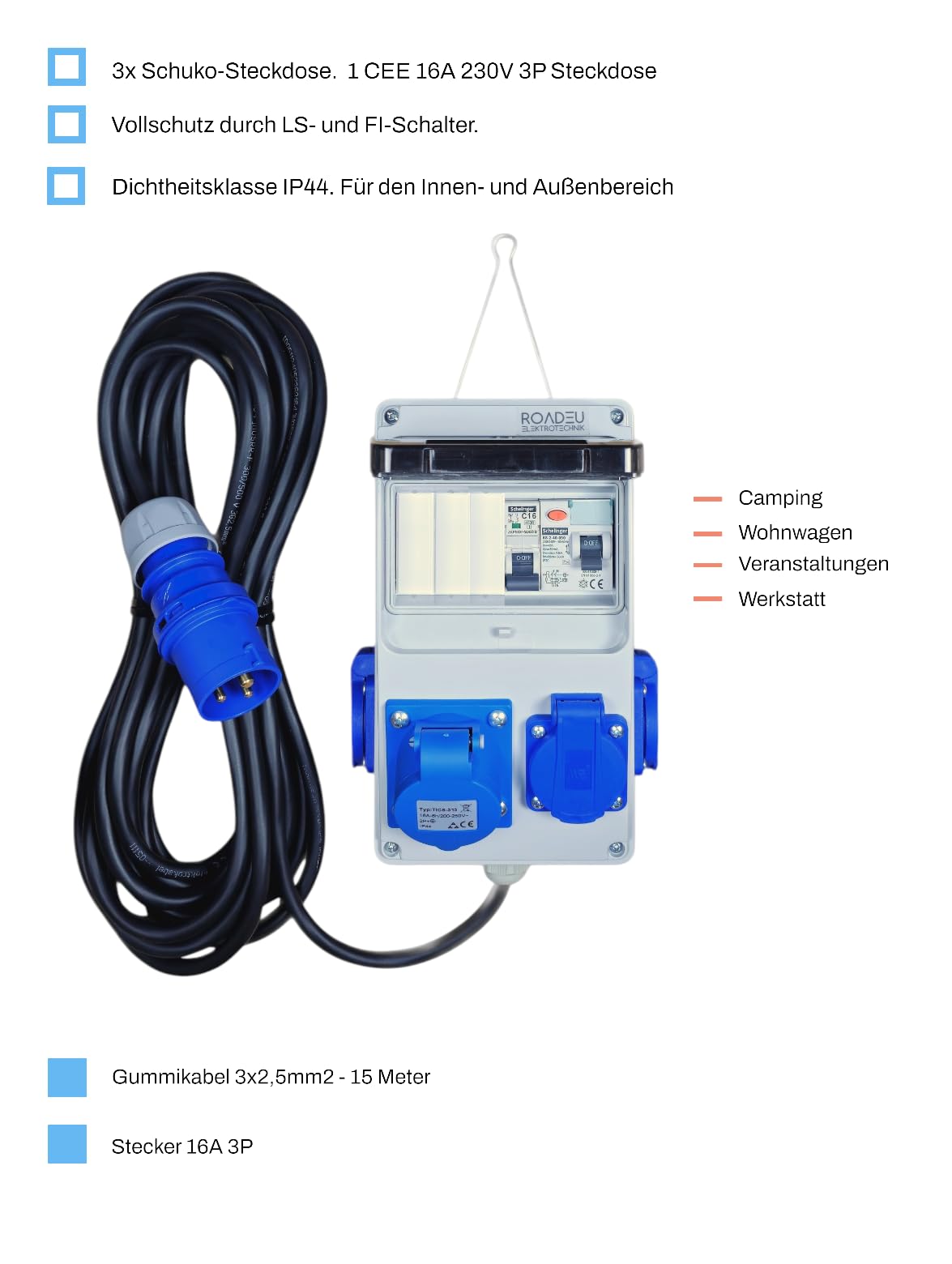 CEE 16A 3-polig opbouw wanddoos stekker 230V | CEE 16A contact materiaal 230V | Go Appoldro CEE 16A 3-polig opbouw wanddoos stekker 230V | CEE 16A contact materiaal 230V | Go Appoldro