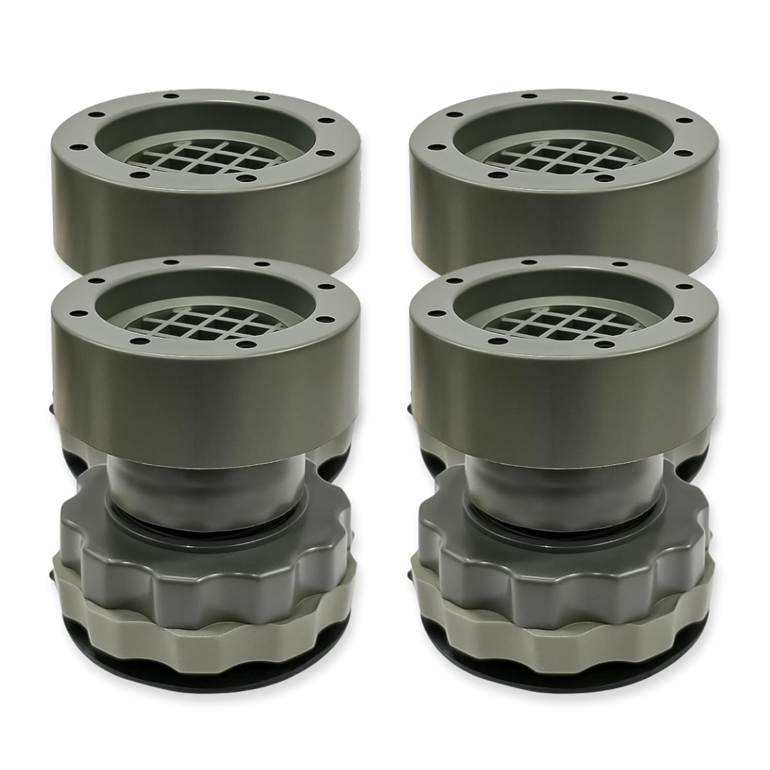 Heavy Duty Adjustable Anti-Vibration Pads for Washing Machine & Refrigerator - Shock Absorbing Feet & Noise Cancellation Stand - Height Extension Leg for Easy Cleaning (Set of 4, Grey)