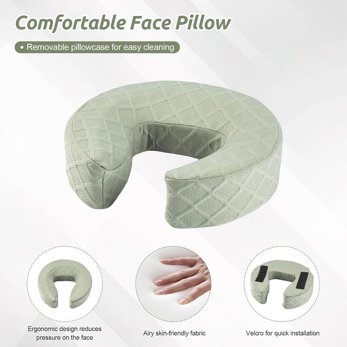 Massage-Kopfstütze für Bett Gesichtsauflage Massagematratze Kopfstützen-Set nach Augenoperationen Stützkissen und Kissenhalter(1 Set,Green)