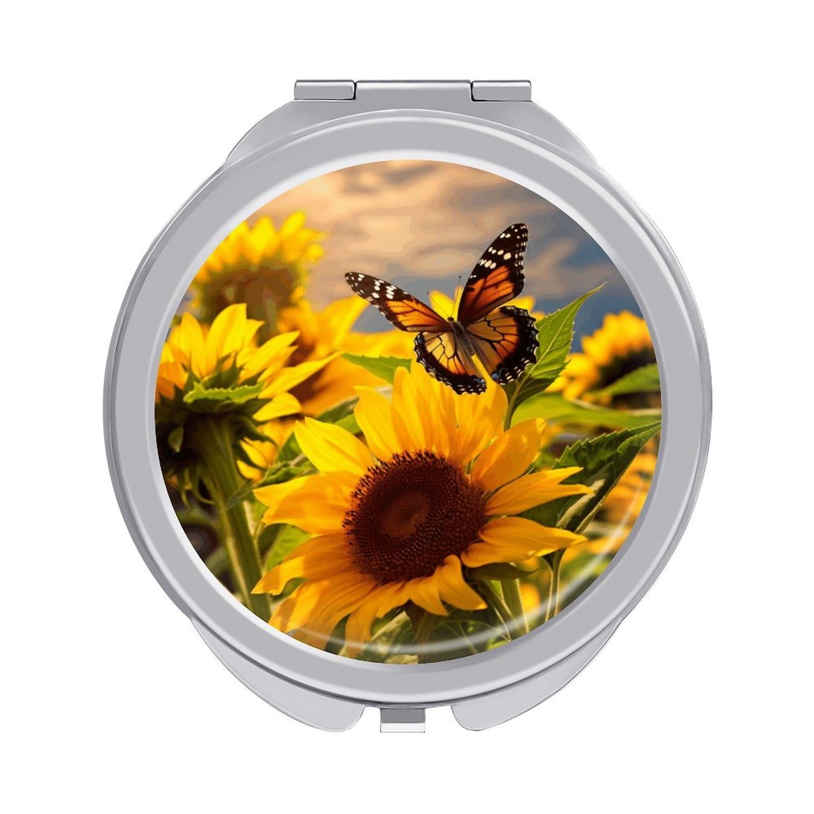 VstaDank Sunflower Butterfly Travel Makeup Mirrors Exquisite Double-Sided 2X/1X Magnifying Folding Pocket Mirror Portable Round Handheld Mirror Mini Compact Mirrors for Outdoor Home