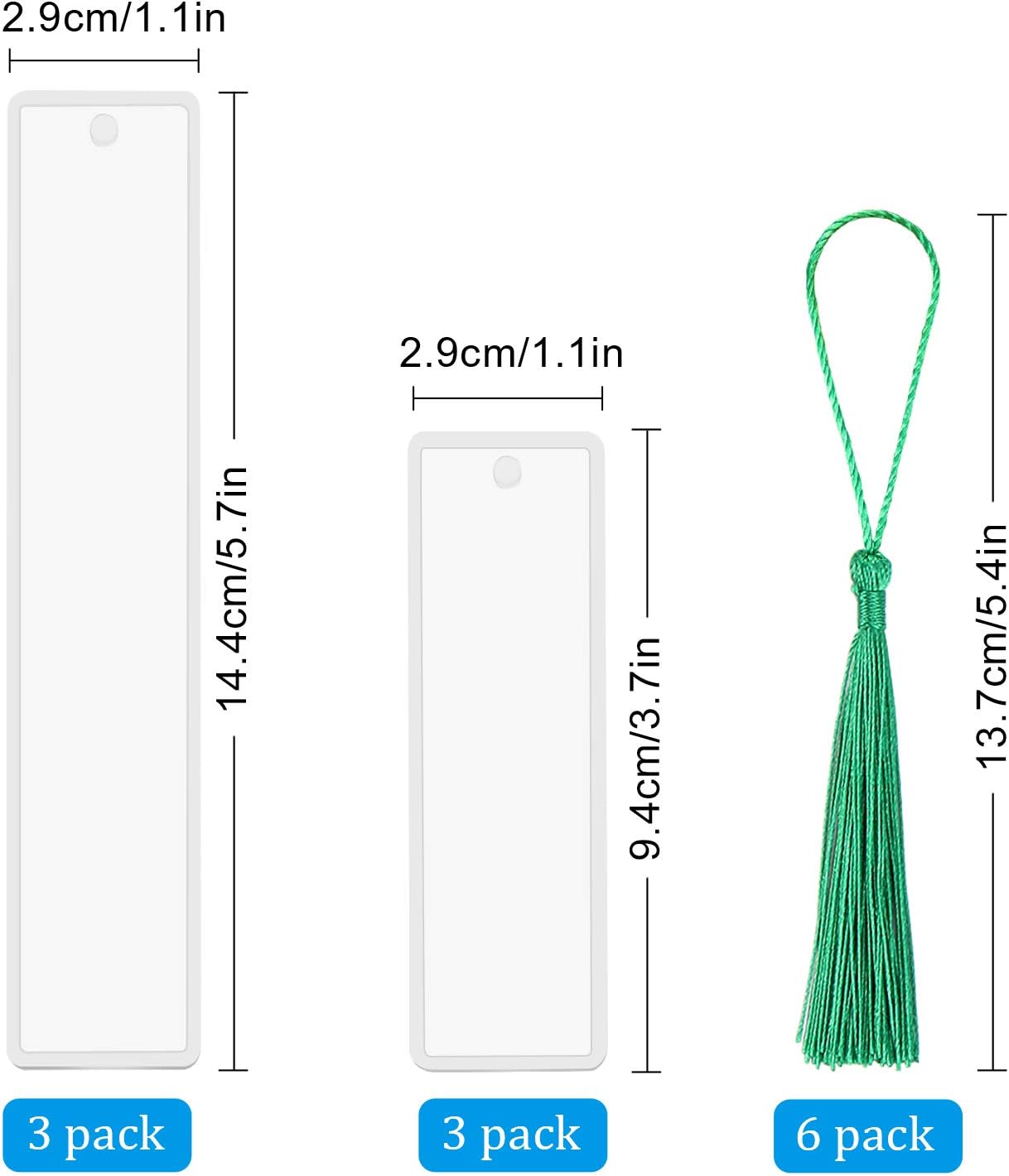 6 Pack DIY Bookmark Resin Mold Rectangle Bookmark Silicone Molds with 24 Pieces Colorful Tassels for Jewelry DIY Craft (6)