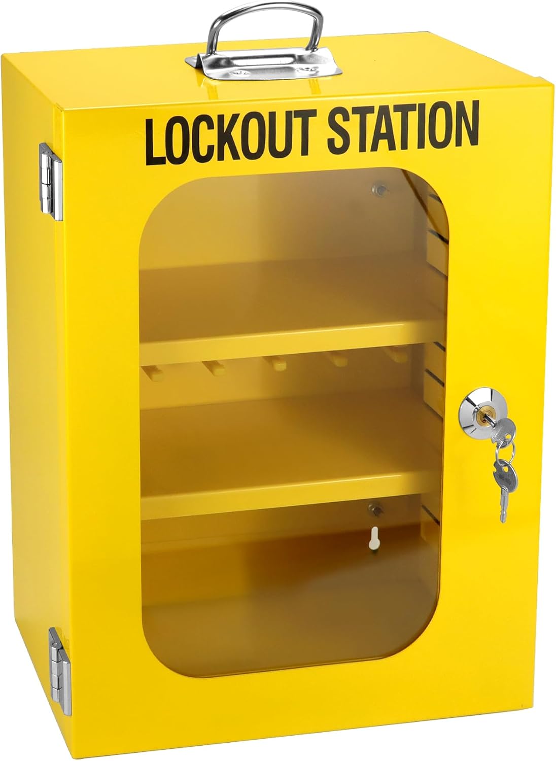 QWORK Lockout Tagout Cabinet, Heavy Duty Station Cabinet with Clear Door & Lock,Wall Mounted Box Cabinet, Steel Construction, Large Capacity Storage for Machine Service, Yellow