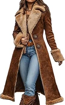 TACSTRUN Women's 70s Vintage Western Sherpa Fleece Lined Jacket