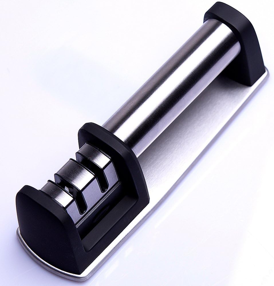PesinouGlobal Professional Stainless Steel Diamond Chefs Choice Ceramic Kitchen Knives Sharpening System Grinder Manual with Handle, Easy and Safe to Use, stainless_steel, Black, 20.3 x 6.1 x 6.3