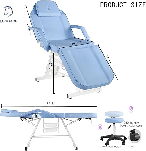 Miniatura 2 de LUXMARS Silla facial para pestañas, mesa de masaje para tatuajes, 73 pulgadas, 3 secciones, cama de masaje multiusos, mesa de tatuaje profesional,