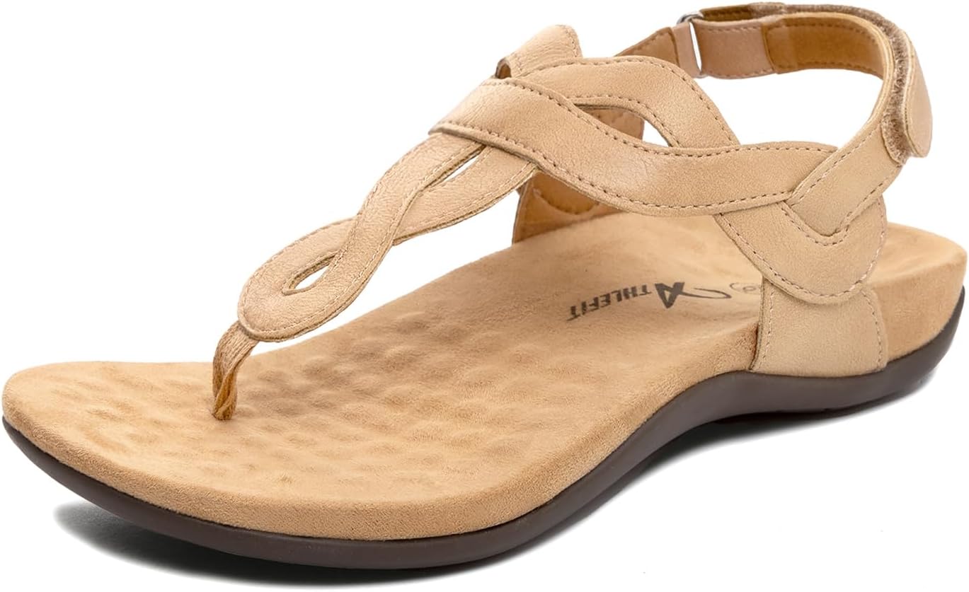 Athlefit Women's Orthopedic Arch Support Sandals Comfortable Thong T-Strap Orthotic Casual Flat Sandals