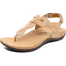 Athlefit Womens Orthopedic Arch Support Sandals Comfortable Thong T-Strap Orthotic Casual Flat Sandals