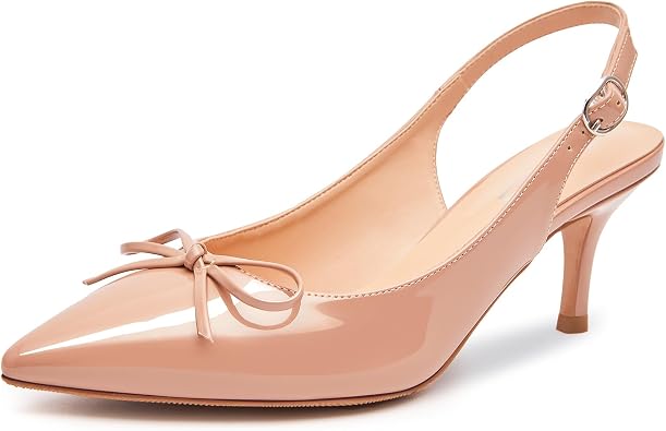 rsxses Womens Slingback Kitten Heels Bow Pointed Toe Dress Pumps