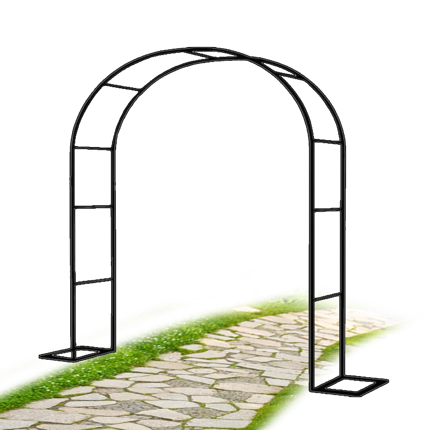 Arco de metal para jardín independiente y ajustable con marco decorativo negro