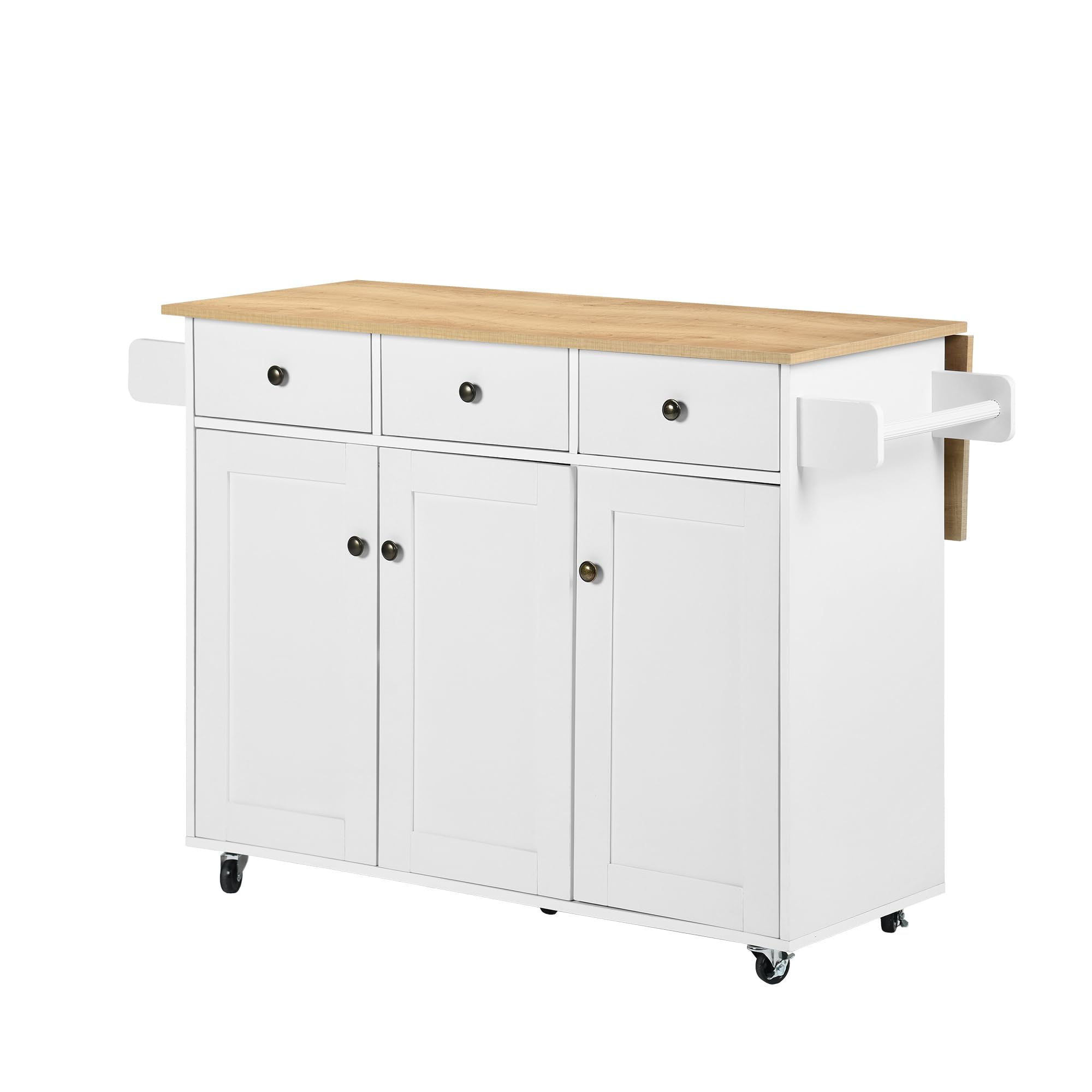 FurnitureR Carrito de isla de cocina móvil con barra de desayuno de hojas de madera, carrito de almacenamiento rodante con soporte para toallas y cajones de almacenamiento para el hogar, hotel,