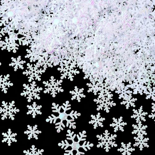 SUNNYCLUE 6 Borsa 3 Misure FiocCHIS di Neve Coriandoli Decorazioni Neve Spargimento Paillettes FiocCHIS di Neve di Plastica Bianca Coriandoli Da Tavolo Natale Inverno Glitter per Matrimonio Compleanno