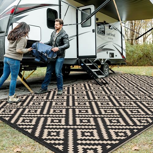 GENIMO Outdoor Rug for Patio Clearance, 9'x18' Waterproof Camping Mat, Reversible Plastic Straw Rugs for RV, Camper, Balcony, Backyard, Picnic, Deck (