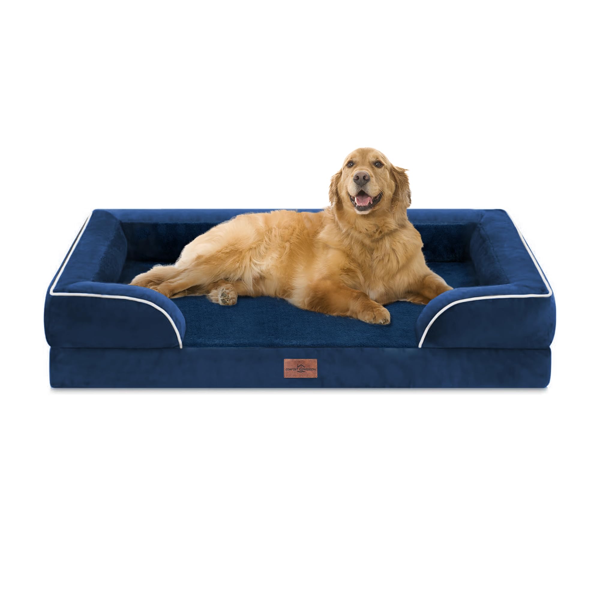 Comfort Expression Waterproof Orthopedic Dog Bed for Extra Large Dogs | Supportive Egg Crate Foam XL Pet Bed with Removable Bolster, Dog Couch with