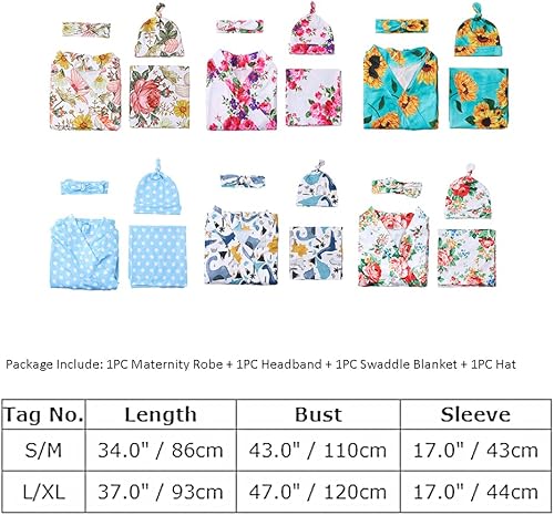 Miniatura 7 de AWIBMK Mommy and Me Robe and Swaddle Set Floral Maternity and Baby Matching Delivery Blanket Headband for Mom Girl Boy 4pcs