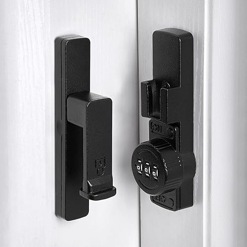 Miniatura 5 de Cerradura de Puerta de Granero de 90 Grados en Negro Mate, Cerradura de Contraseña Mecánica, Contraseña de 3 Dígitos Sin Llave, Pestillo Abatible