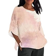 Womens Crewneck Colorful Tees Tie Dye Style Print 3/4 Sleeve Tops Dressy Casual Loose Fit Shirts Summer Graphic Tunic