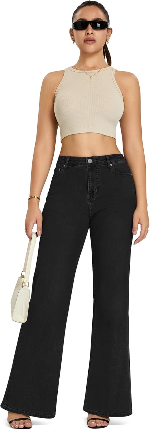 High Waisted Wide Leg Flared Jeans for Women, Stretchy Loose Bell Bottom Jean with 5-Pocket - Image 4