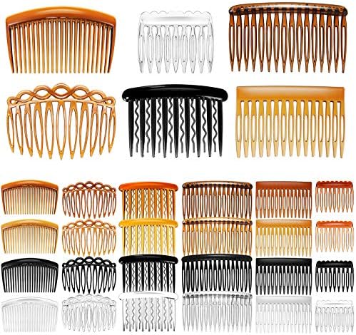 24 Pieces French Hair Side Combs Set Plastic Twist Comb Hair Clip Combs Accessories for Girls Women (9/11/15/16/17/23 Teeth Side)