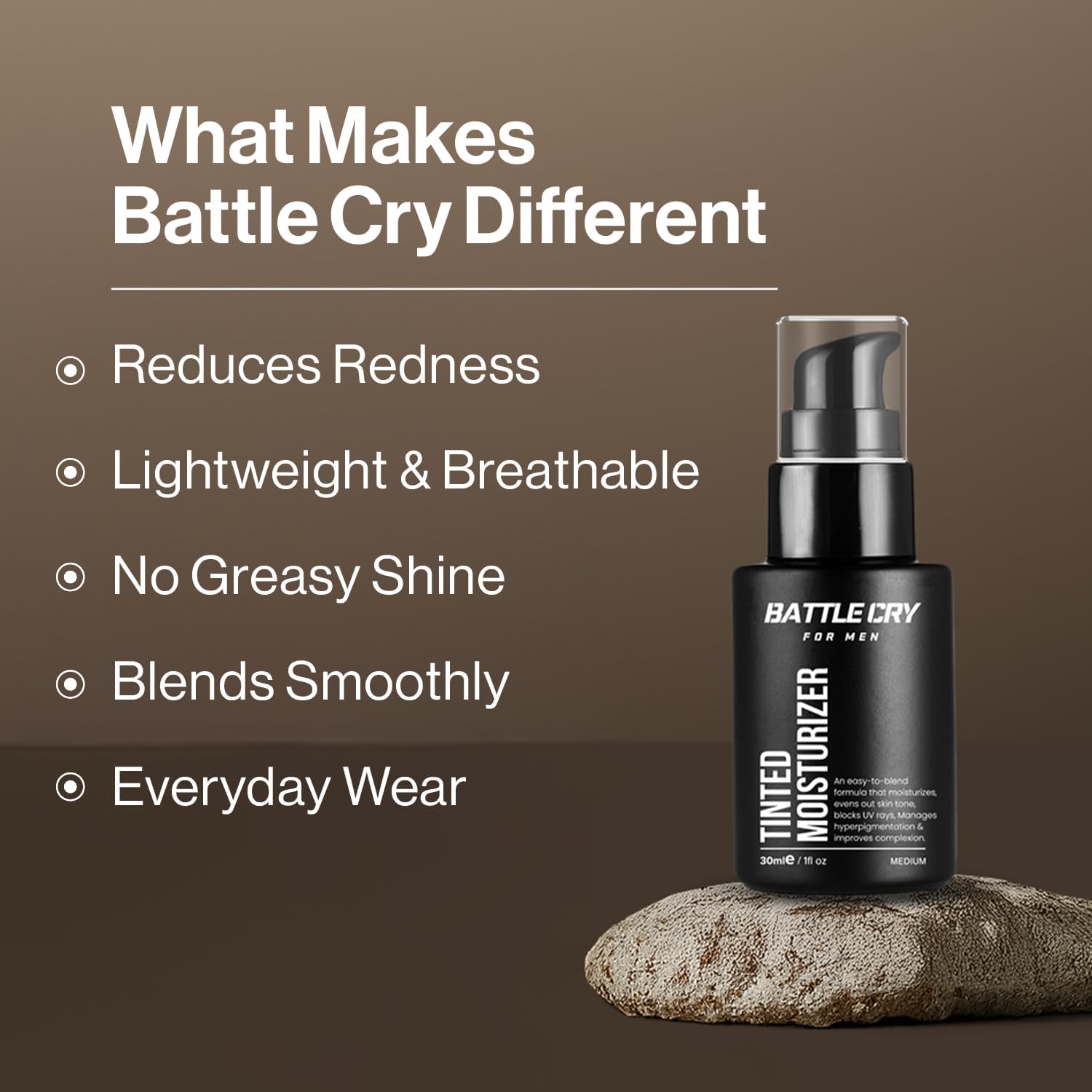 Battle Cry Tinted Moisturizer for Men | Lightweight | Non-Greasy | Hydrating Face Cream | Flawless Matte Finish | Long-Lasting | All Skin Types | 3 Shades (Light, 30ml) 1