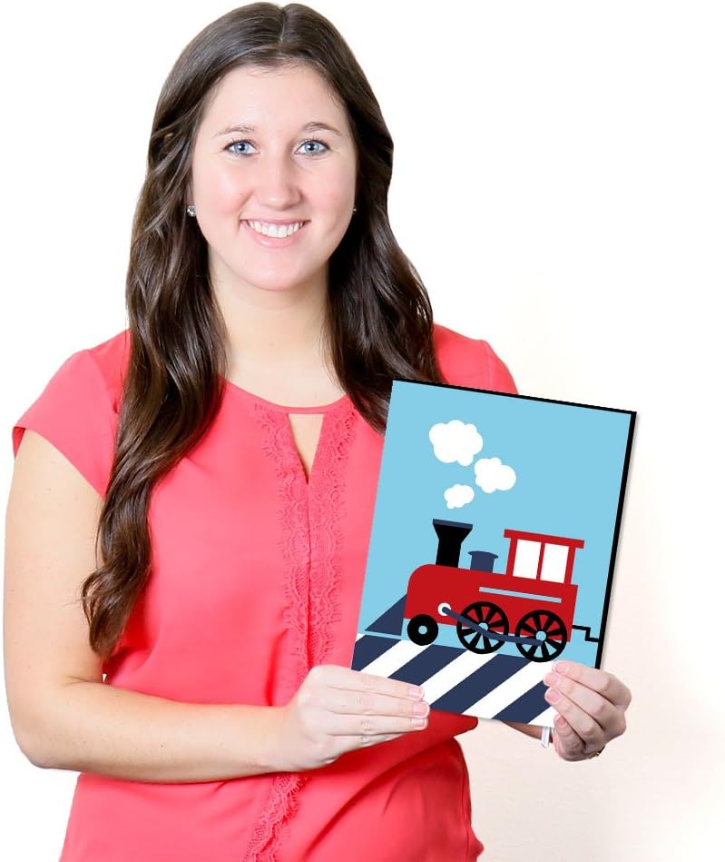 Big Dot of Happiness Railroad Crossing - Steam Train Baby Boy Nursery Wall Art and Kids Room Decorations - Gift Ideas - 7.5 x 10 inches - Set of 3 Prints