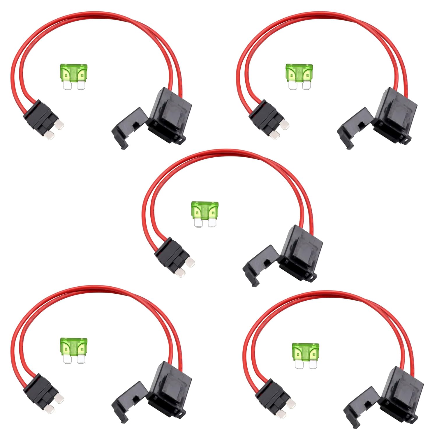 ZOOKOTO 5PCS 32V 16 AWG Specialized Car Fuse Holder Connector 10A,Standard ATO Blade Type Fuse Holder for Standard ATM Fusebox Panels,with 5Pcs 10A Fuses,11.5 Inch
